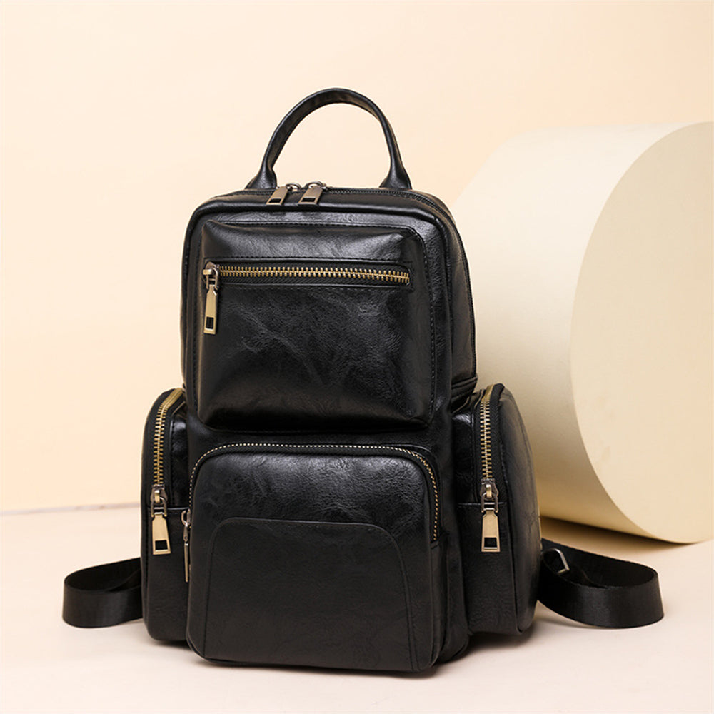 Vintage Leather Backpack with Multiple Pockets 2733 black