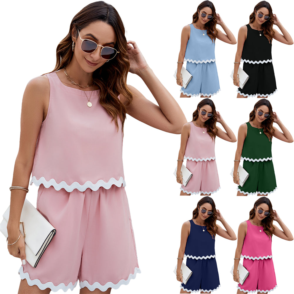 Wave Trim Comfort Fit wo-Piece Sleeveless Outfit 2888 Mix Color