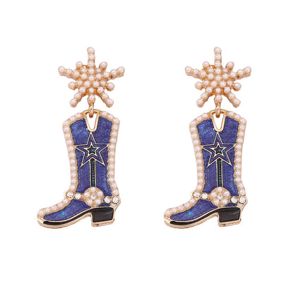 Western Flair Pearl Star Earrings with Boot Detail 2835