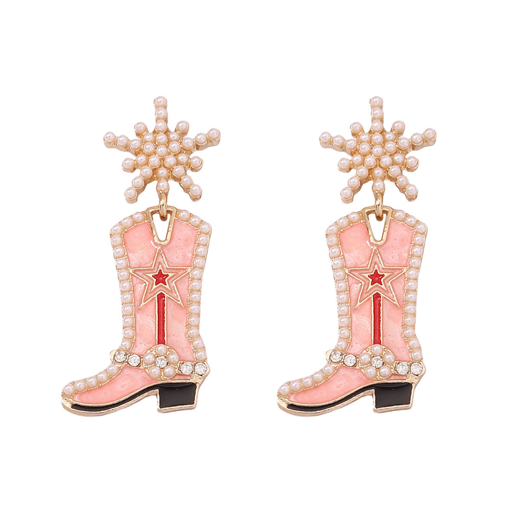 Western Flair Pearl Star Earrings with Boot Detail 2835