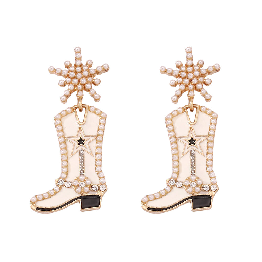 Western Flair Pearl Star Earrings with Boot Detail 2835