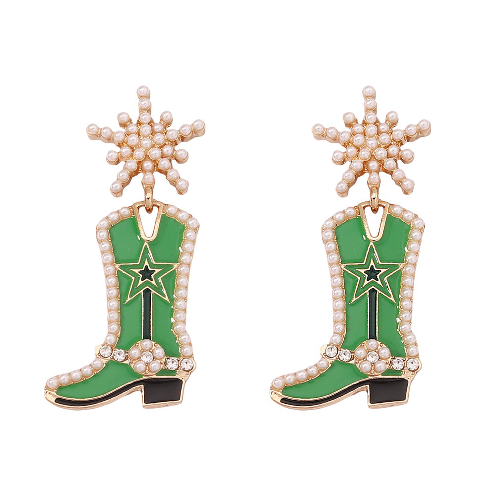 Western Flair Pearl Star Earrings with Boot Detail 2835