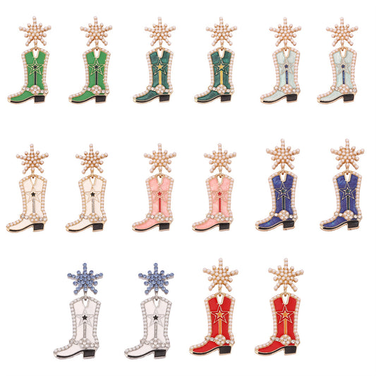 Western Flair Pearl Star Earrings with Boot Detail 2835