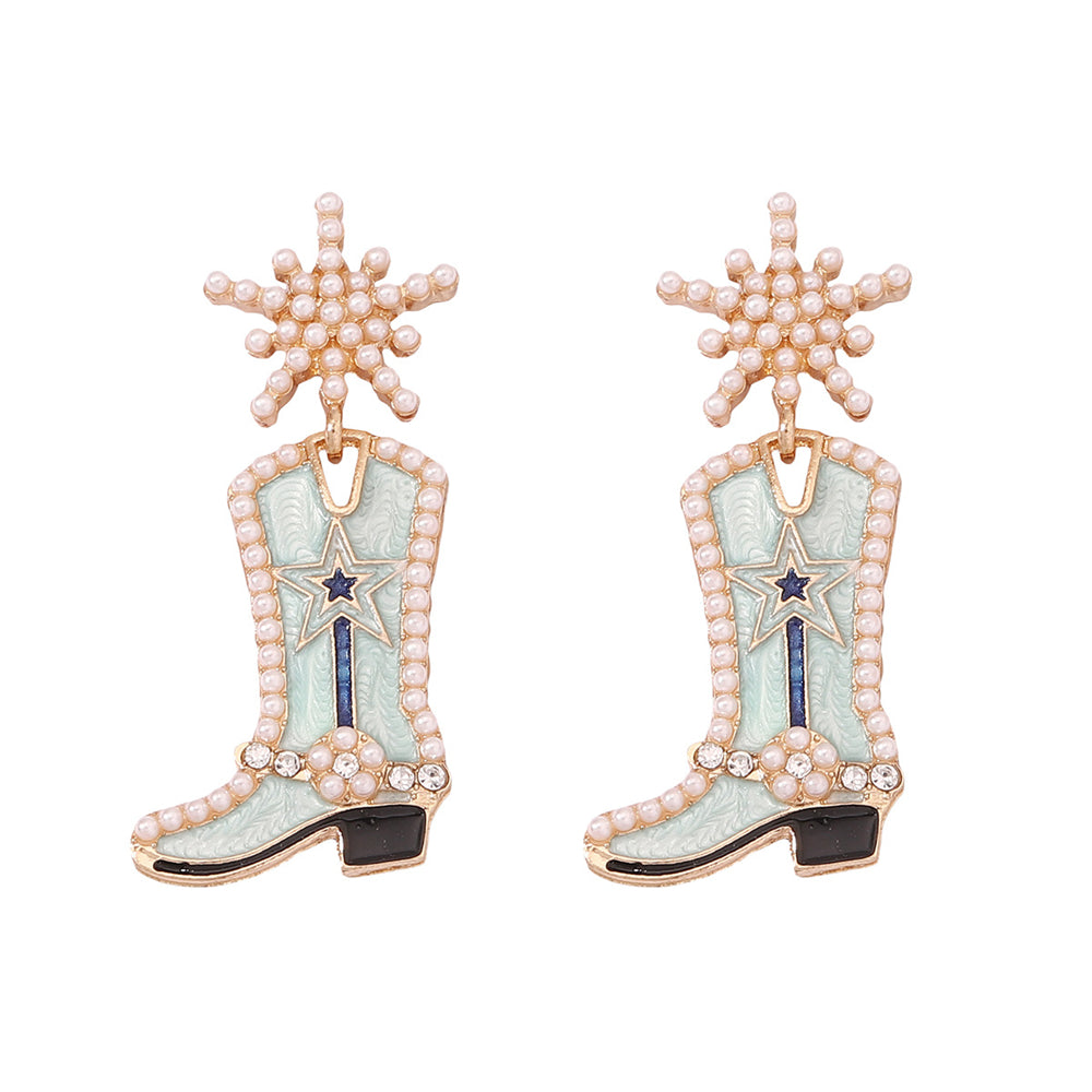 Western Flair Pearl Star Earrings with Boot Detail 2835