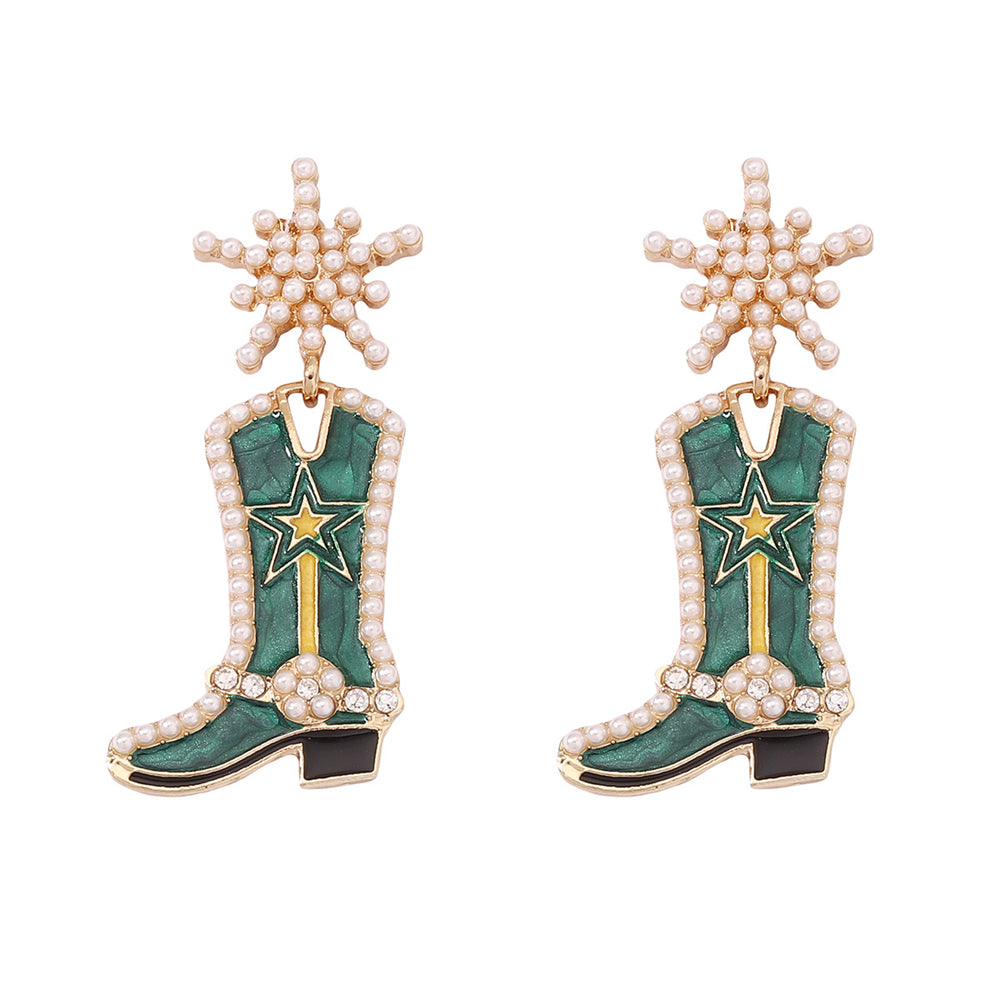 Western Flair Pearl Star Earrings with Boot Detail 2835