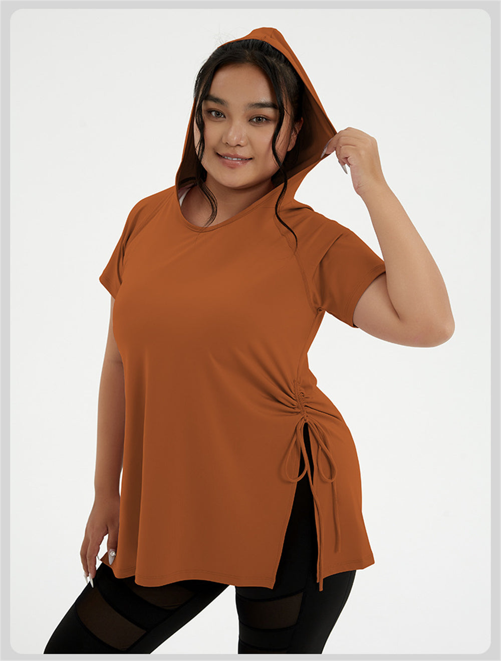 Workout hoodie Gym-Ready Side split Tie Top 3020 Brown