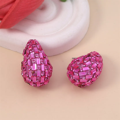 Zircon Teardrop Earrings 2923 Rose red