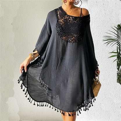 summer dresses with sleeves Cover-Up beach casual dresses 3038 F Black