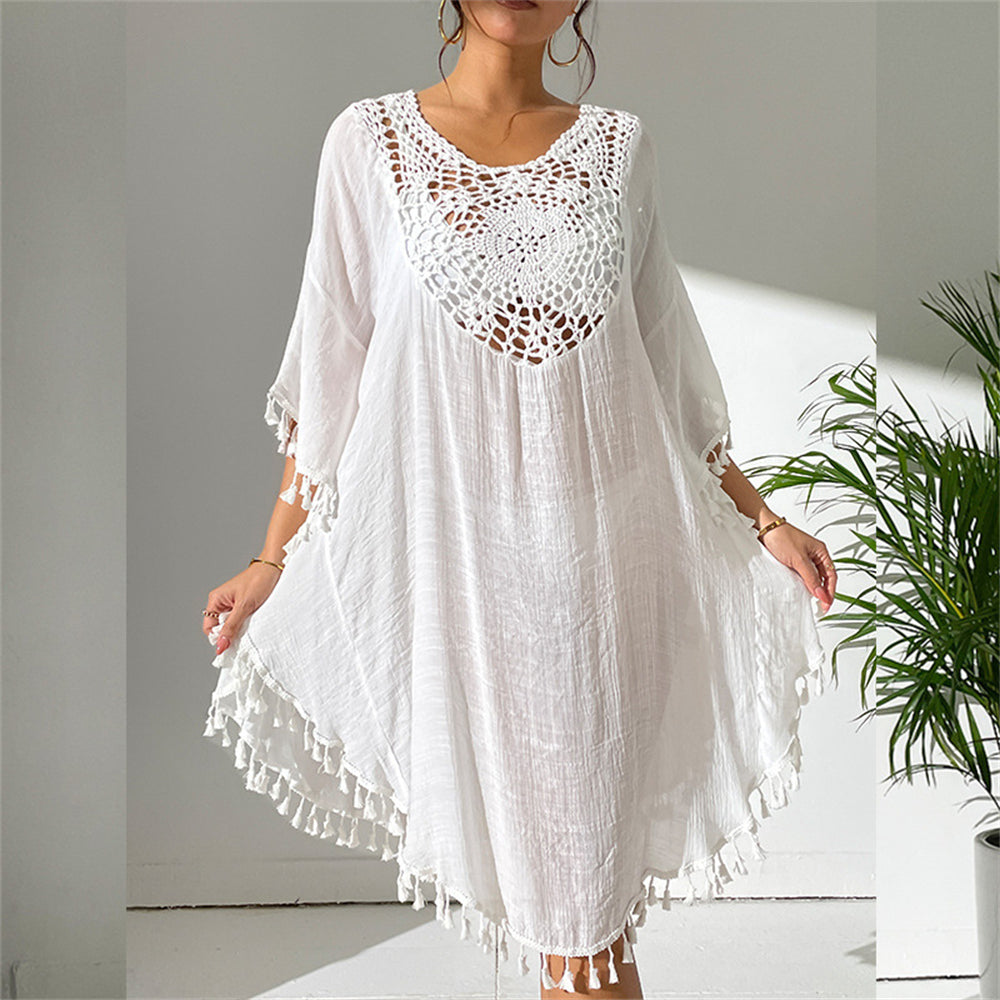 summer dresses with sleeves Cover-Up beach casual dresses 3038 F White