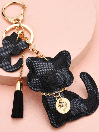 Cat Pattern Tassel Detail Keychain Black