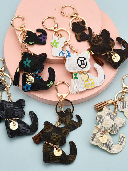 Cat Pattern Tassel Detail Keychain Mix Color